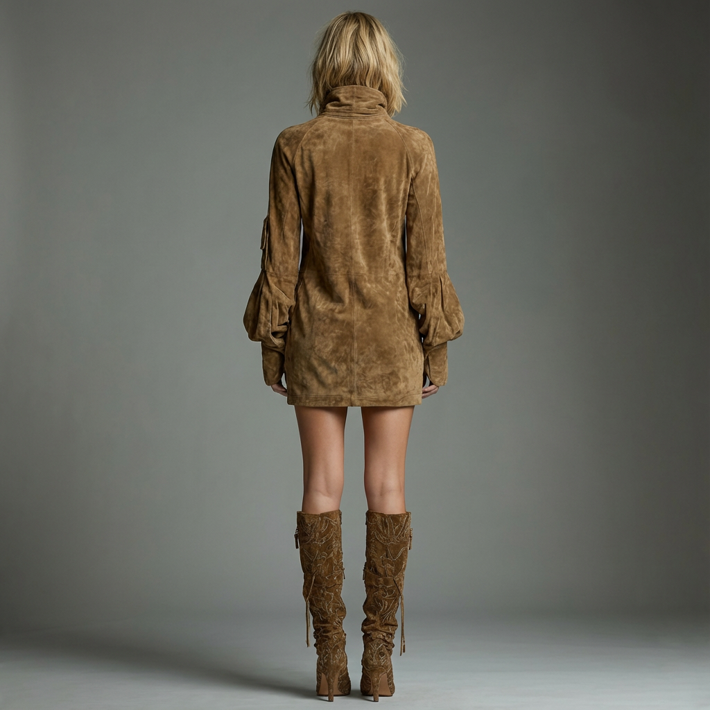 LILLY | ABITO MINI IN SUEDE CON COLLO ALTO E CHARME VINTAGE
