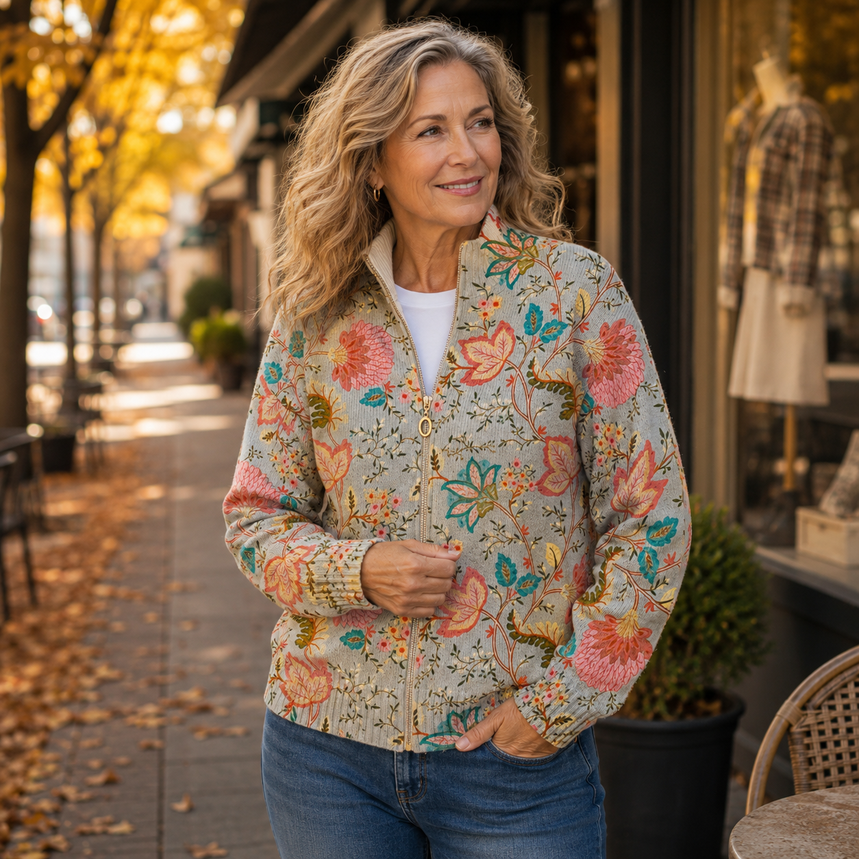 Cordelia | Cardigan Donna Floreale Vintage con Zip