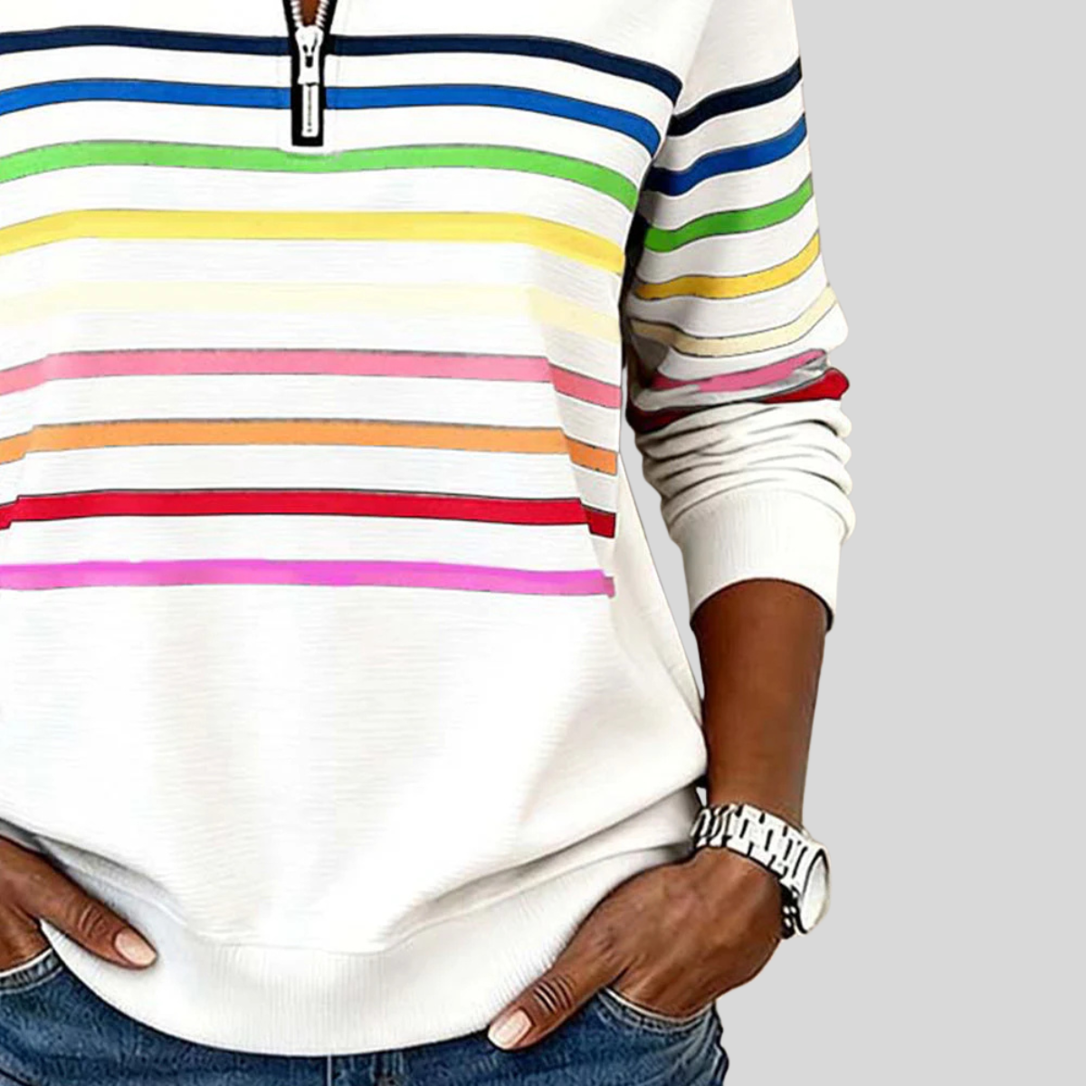Martina | Felpa a Righe Multicolore con Zip a Quarto