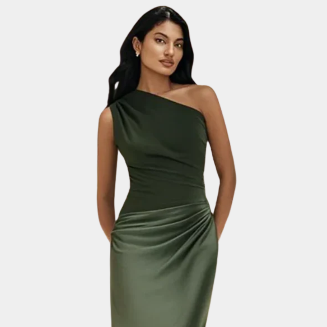 ALEIDA | ABITO MAXI IN RASO A SPALLA UNICA