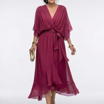 Elysia | Abito Midi con Scollo a V e Cintura Drappeggiata