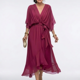 Elysia | Abito Midi con Scollo a V e Cintura Drappeggiata
