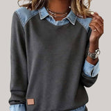 SILVIA | TOP IN MAGLIA PATCHWORK CON DETTAGLI DENIM