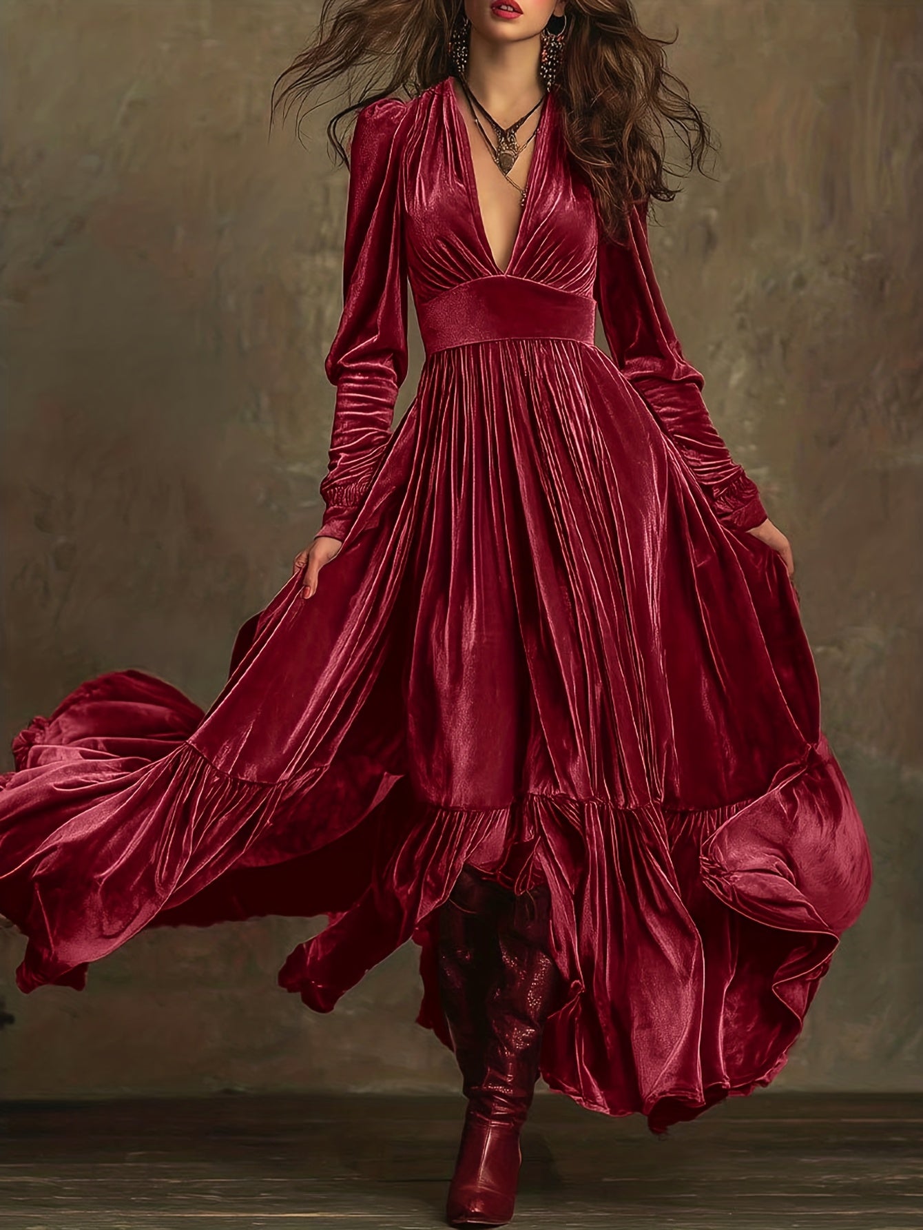 SERAFINA | ABITO LUNGO RETRÒ OVERSIZE CON SCOLLO A V PROFONDO