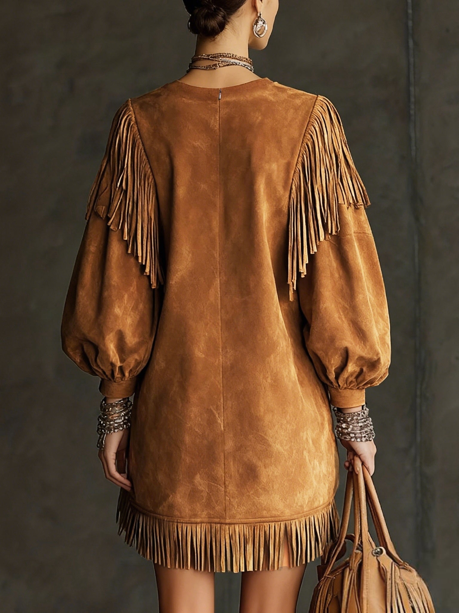SAVANNA | ABITO MAXI IN STILE WESTERN CON MANICHE A CAMPANA