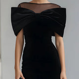 Regina ❘ Abito Midi in Velluto Nero Drammatico con Fiocco