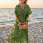Elysia | Abito Midi con Scollo a V e Cintura Drappeggiata