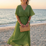 Elysia | Abito Midi con Scollo a V e Cintura Drappeggiata