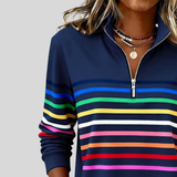 Martina | Felpa a Righe Multicolore con Zip a Quarto