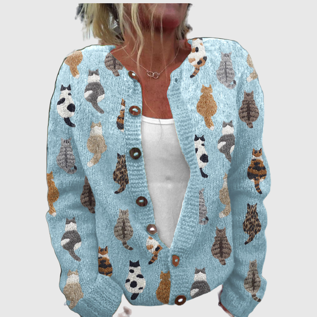 Charline™ | Cardigan con motivo a gatti