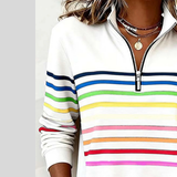 Martina | Felpa a Righe Multicolore con Zip a Quarto