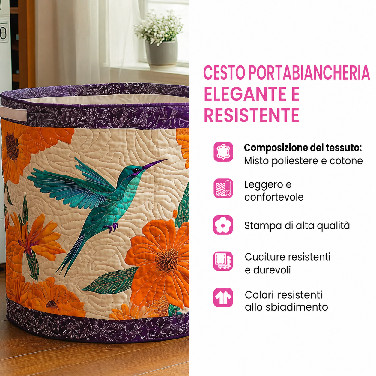 Cesto portabiancheria trapuntato con fantasia letteraria NCU0PVL459