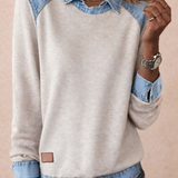 SILVIA | TOP IN MAGLIA PATCHWORK CON DETTAGLI DENIM