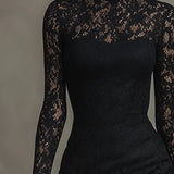 Elisabetta - Elegante Abito Maxi Fishtail in Pizzo Nero Elasticizzato