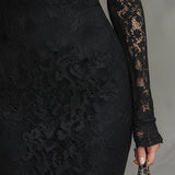 Elisabetta - Elegante Abito Maxi Fishtail in Pizzo Nero Elasticizzato