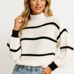 DEVINA | MAGLIONE CON COLLO ALTO A RIGHE RIBBATO