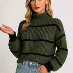 DEVINA | MAGLIONE CON COLLO ALTO A RIGHE RIBBATO