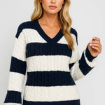 MIRELLE | MAGLIONE A RIGHE CON COLLO A V IN MAGLIA CABELLO