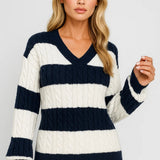 MIRELLE | MAGLIONE A RIGHE CON COLLO A V IN MAGLIA CABELLO