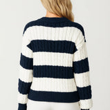 MIRELLE | MAGLIONE A RIGHE CON COLLO A V IN MAGLIA CABELLO