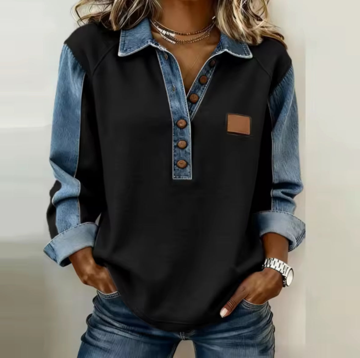 Serena | Pullover con Collo in Denim