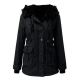 Parka da donna con cappuccio, bottoni e tasche