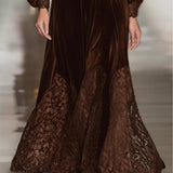 Isabella · Abiti Maxi in Velluto con Collo Alto e Maniche a Palloncino in Pizzo Patchwork