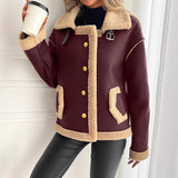 Giacca da donna in similpelle con fodera teddy e bottoni