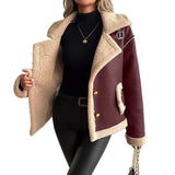 Giacca da donna in similpelle con fodera teddy e bottoni