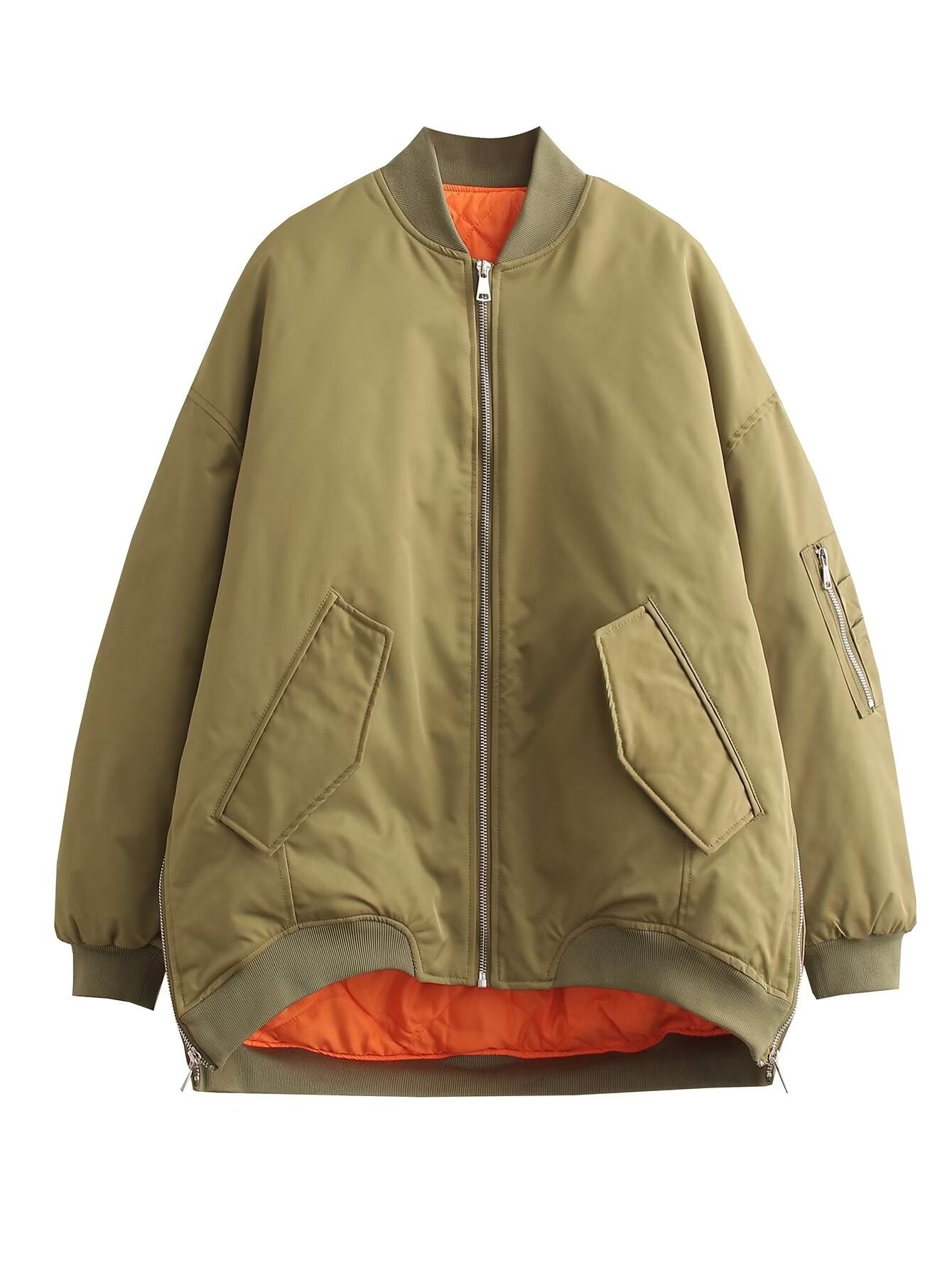 Bomber oversize da donna con tasche e zip laterali