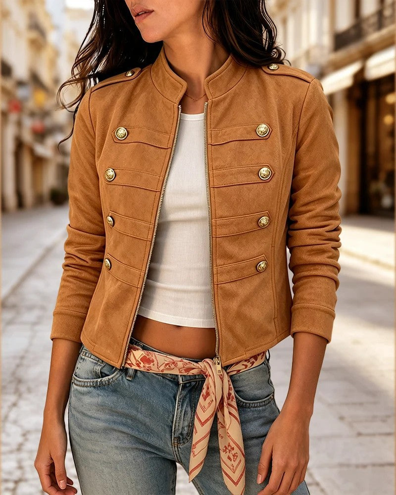 Giacca da donna stile militare con bottoni dorati