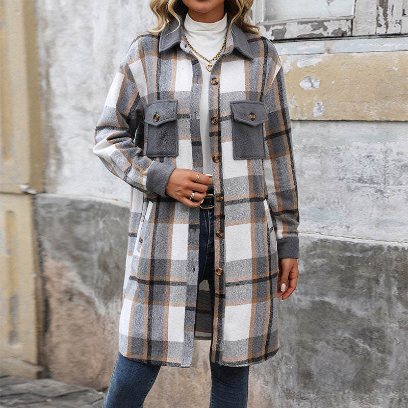 Giacca camicia lunga da donna a quadri