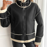 Giacca da donna in similpelle con fodera teddy e zip