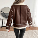 Giacca da donna in similpelle con fodera teddy e zip