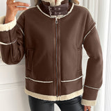 Giacca da donna in similpelle con fodera teddy e zip