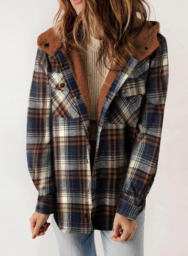 AMELIA™ — Giacca da donna in flanella a quadri con cappuccio