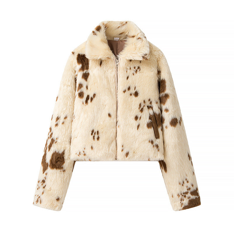 Giacca corta teddy da donna a pois