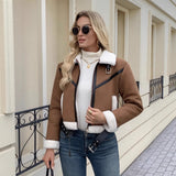 Giacca teddy da donna con colletto e cintura