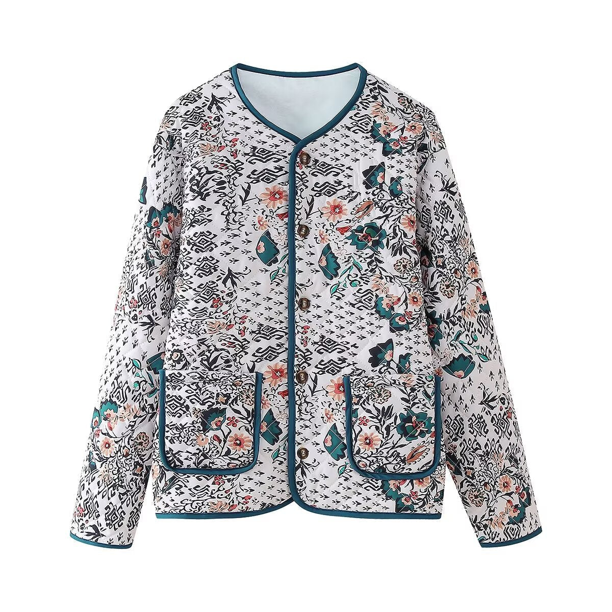 Giacca camicia trapuntata da donna con scollo rotondo