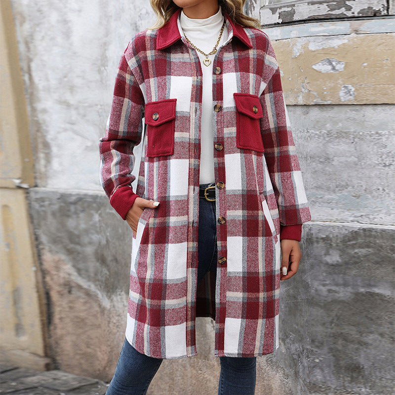 Giacca camicia lunga da donna a quadri