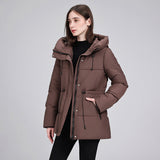 Parka imbottito da donna con cappuccio e vita regolabile