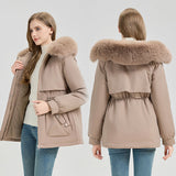 Cappotto corto da donna con cappuccio in pelliccia sintetica