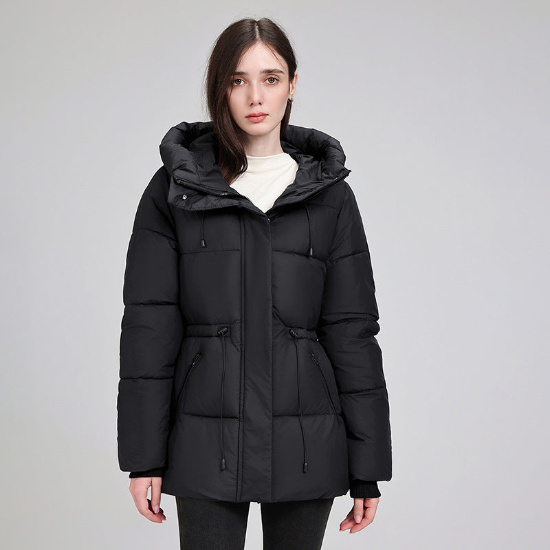 Parka imbottito da donna con cappuccio e vita regolabile