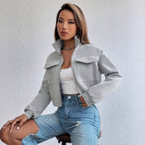 Giacca casual corta da donna con tasche e zip