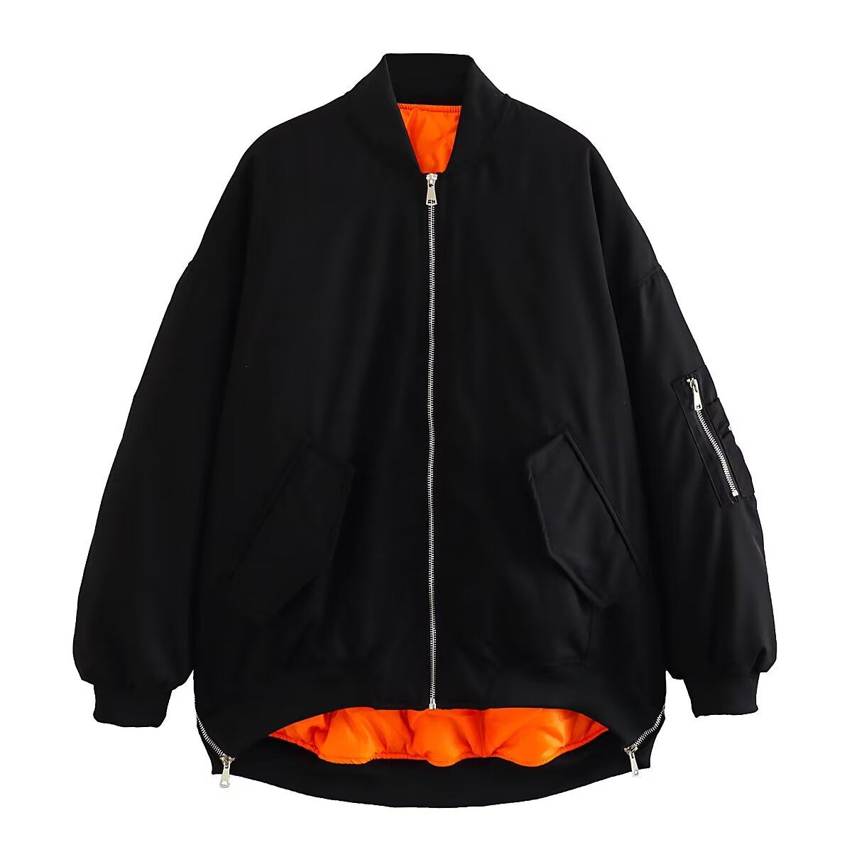Bomber oversize da donna con tasche e zip laterali