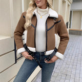 Giacca teddy da donna con colletto e cintura