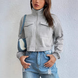 Giacca casual corta da donna con tasche e zip
