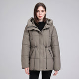 Parka imbottito da donna con cappuccio e vita regolabile