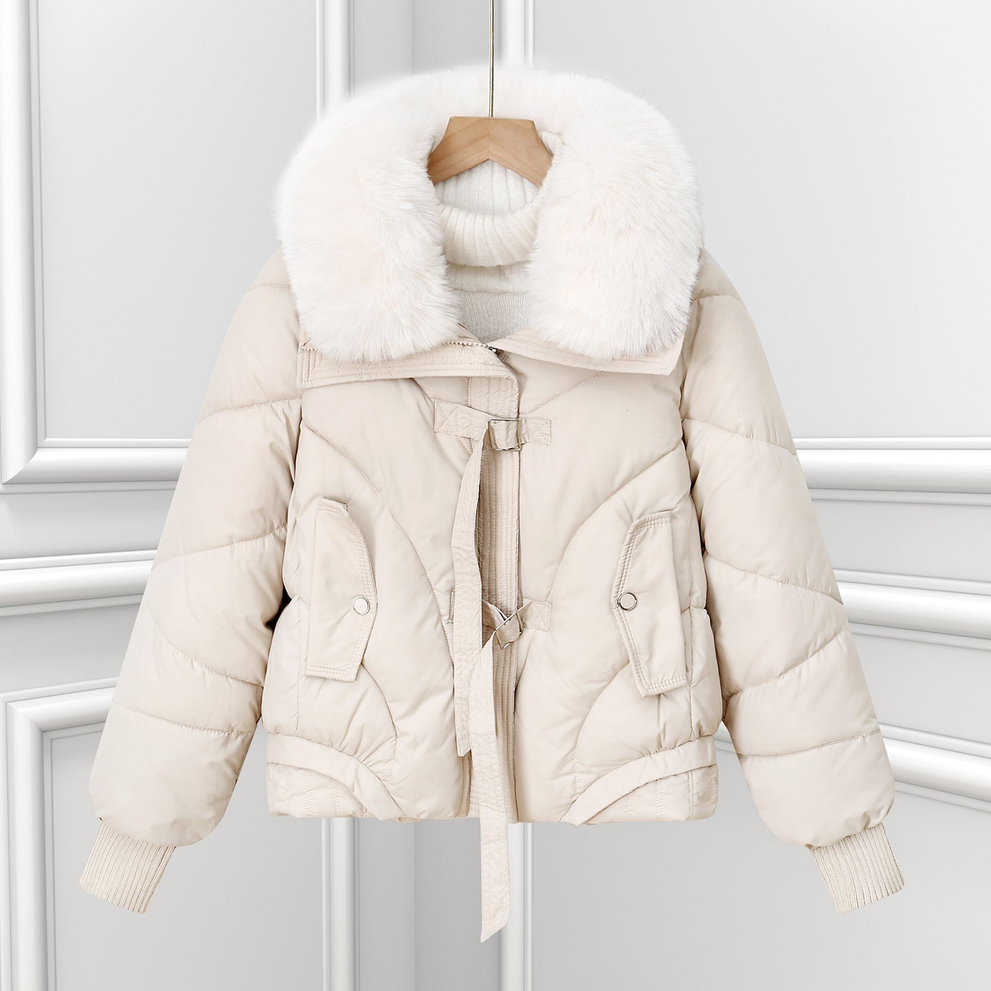 Giacca corta stile aviator con collo a scialle e coulisse