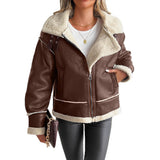 Giacca da donna in similpelle con fodera teddy e zip
